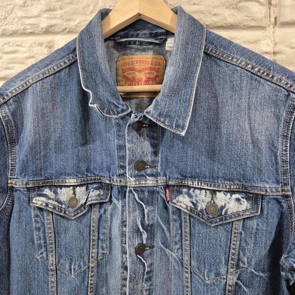 Levis Denim‎ Trucker Jacket Mens XL Bleach Faded Acid Wash Jean 100% Cotton